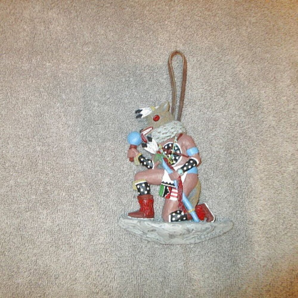 Vtg Navajo Wolf Kachina Ornament Signed Art Pottery Hanging Wall Decor 1995